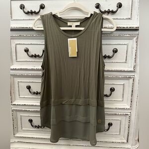 NEW* MICHAEL KORS Olive Green Sleeveless Sheer Hem Tank (Large)